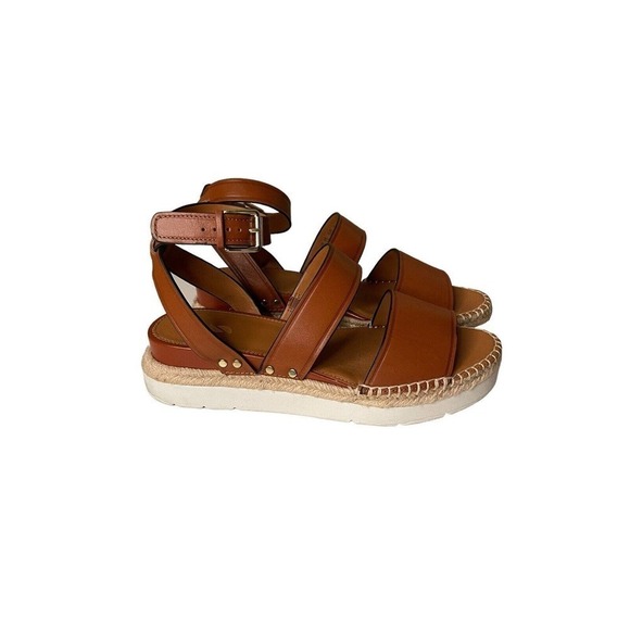 Franco Sarto Calvin Sandals Brown Leather Size 9.5 Platform Ankle Strap Buckle - Picture 2 of 11